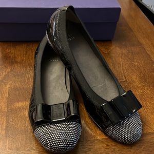 Stuart Weitzman Black Patent Bow Flat - Size 8